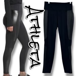 Athleta Delancey Shine Moto Tight Leggings Black Athleisure Edgy Womens Sz MP